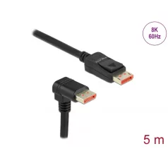   Delock DisplayPort kábel egyenes csatlakozódugóval - csatlakozódugóval 90° ívelt lefelé 8K 60 Hz 5 m