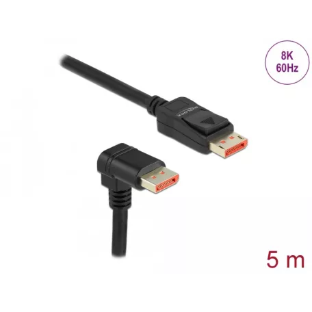 Delock DisplayPort kábel egyenes csatlakozódugóval - csatlakozódugóval 90° ívelt lefelé 8K 60 Hz 5 m