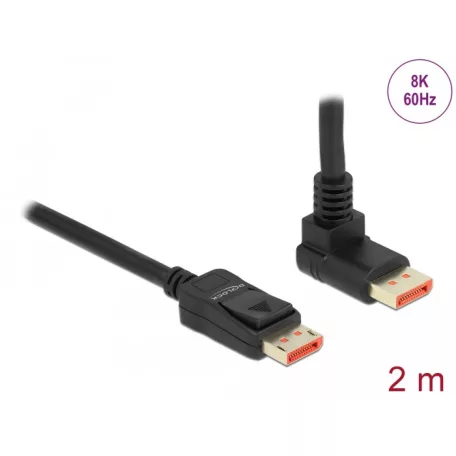 Delock DisplayPort kábel egyenes csatlakozódugóval - csatlakozódugóval 90° ívelt felfelé 8K 60 Hz 2