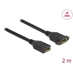   Delock DisplayPort 1.2 kábel csatlakozóhüvellyel - csatlakozóhüvellyel panelrögzítés 4K 60 Hz 2 m