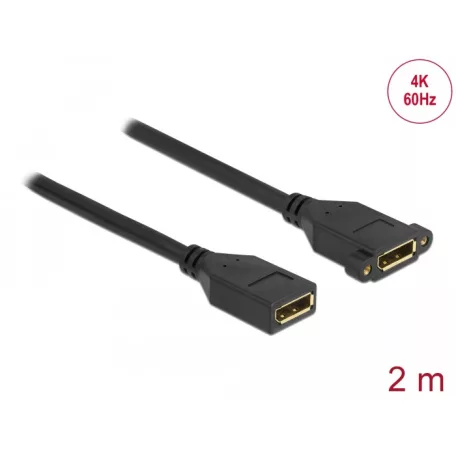 Delock DisplayPort 1.2 kábel csatlakozóhüvellyel - csatlakozóhüvellyel panelrögzítés 4K 60 Hz 2 m