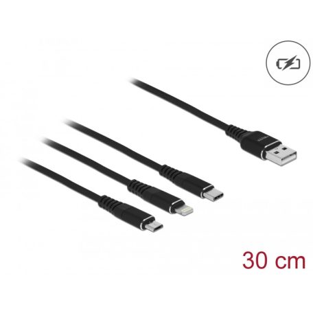 Delock 30 cm hosszú, USB töltő kábel 3 az 1-ben Lightning -, Micro USB- és ...