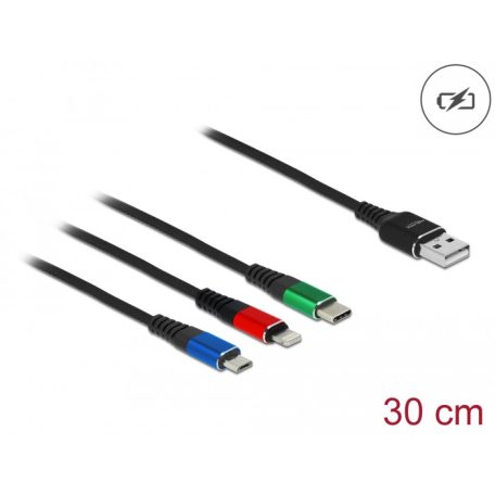 Delock 30 cm hosszú, USB töltő kábel 3 az 1-ben Lightning -, Micro USB- és ...