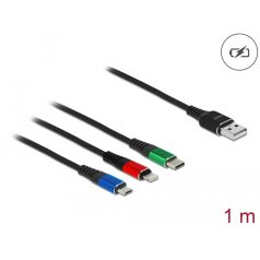   Delock 1 m hosszú, USB töltő kábel 3 az 1-ben Lightning™-, Micro USB- és USB Type-C™ csatlakozáshoz