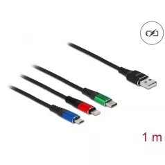   Delock 1 m hosszú, USB töltő kábel 3 az 1-ben Lightning™-, Micro USB- és USB Type-C™ csatlakozáshoz