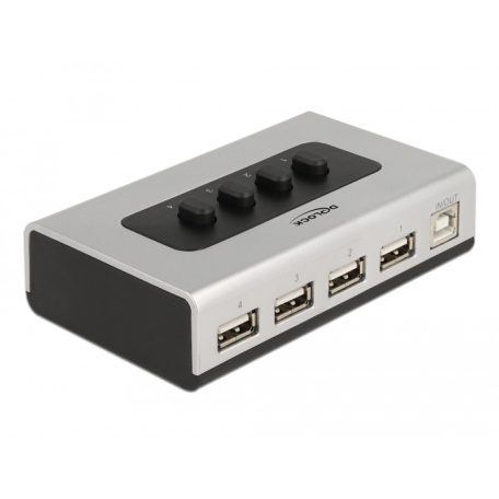 Delock Kétirányú USB 2.0 switch 1 db. B-típusú anya – 4 db. A-típusú anya kézi átkapcsolással
