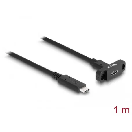 Delock SuperSpeed USB 10 Gbps (USB 3.2 Gen 2) USB Type-C™ kábel apa-anya 1 m panel-csatlakozójú fekete