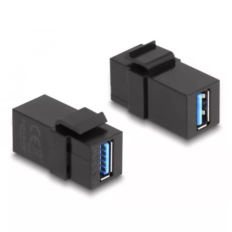 Delock Keystone modul, USB 3.0 A-csatlakozóhüvely > USB 3.0 A-csatlakozóhüvely, fekete (1:1)