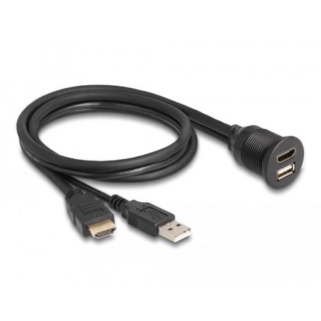 Delock HDMI-A kábel apa és A-típusú USB 2.0 apa - HDMI-A anya és A-típusú USB 2.0 anya 1m