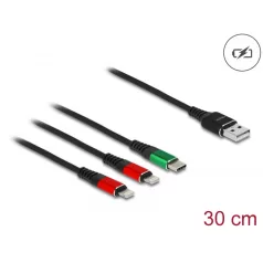   Delock 30 cm hosszú, USB töltő kábel 3 az 1 A-típusú apa 2 x Lightning™-, es USB Type-C™ csatlakozáshoz