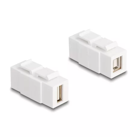 Delock Keystone modul A-típusú USB 2.0 anya – B-típusú USB 2.0 anya, mindkét oldalával beépíthető, fehér színű