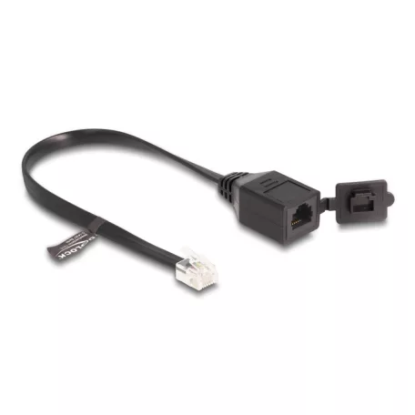Delock Kábel RJ12 apa - RJ12 anya védő fedéllel 20 cm, fekete
