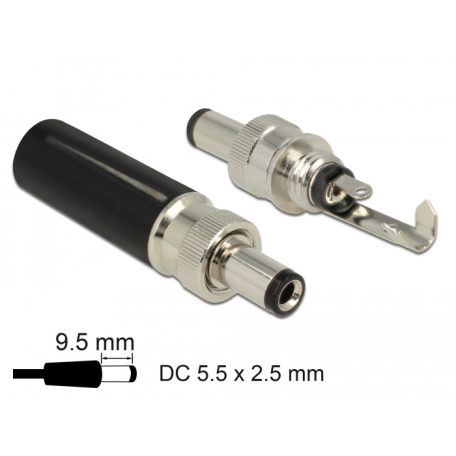 Delock DC csatlakozó apa 5,5 x 2,5 mm dugómérettel és 9,5 mm hosszal