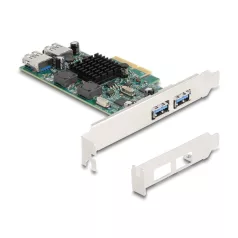   Delock PCI Express x4 kártya - 2 x külső USB 5 Gbps A-típusú és 2 x belső USB 5 Gbps A-típusú kettős csatorna - alacsony profilú formatényező