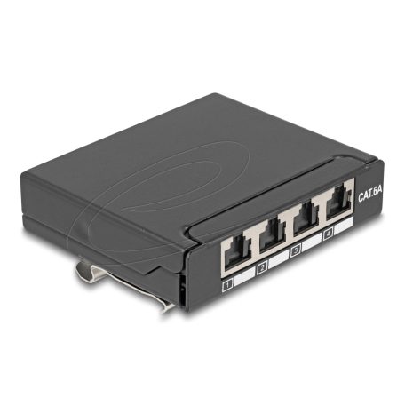 Delock Mini asztali patch panel, RJ45 aljzat, 4 port, Cat.6A, árnyékolt, fekete