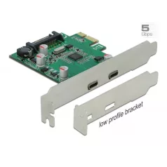   Delock PCI Express x1 kártya - 2 x külső SuperSpeed USB (USB 3.2 Gen 1) USB Type-C™ hüvely