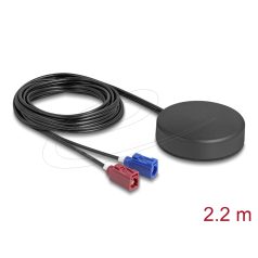   Delock 4G GNSS antenna 1 x FAKRA C + 1 x FAKRA D anya 2 dBi / 28 dB 2,2 m RG-174 mindenirányú tetőbeszerelés fekete kültéri