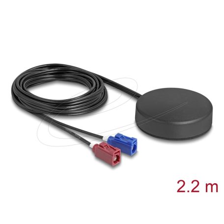 Delock 4G GNSS antenna 1 x FAKRA C + 1 x FAKRA D anya 2 dBi / 28 dB 2,2 m RG-174 mindenirányú tetőbeszerelés fekete kültéri