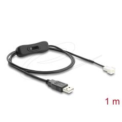   Delock Ventilátor kábel USB 2.0 A-típusú dugó 3 pines ventilátor csatlakozó dugó, kapcsolóval, 1 m