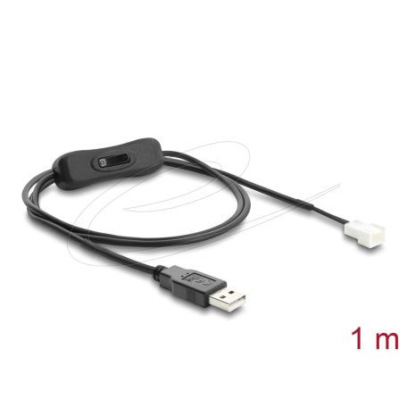 Delock Ventilátor kábel USB 2.0 A-típusú dugó 3 pines ventilátor csatlakozó dugó, kapcsolóval, 1 m