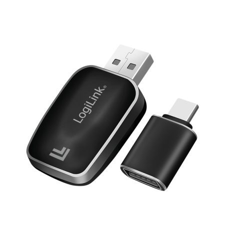 Logilink Vezeték nélküli BT 5.0 autós adapter CarPlay és Android Auto funkciókhoz, USB-A + USB-C, fekete