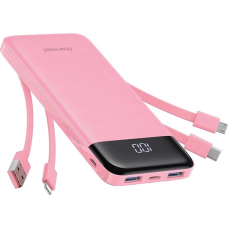 Charmast W1148 POWER BANK 5V 3A 10000 mAh beépített kábelekkel USB A / USB C / Lightning / Micro USB, pink