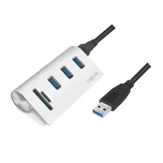   Logilink USB 3.0 hub, 3 portos, kártyaolvasóval SD/microSD-hez, alumínium