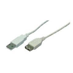 LogiLink USB 2.0 kábel, USB-A/M - USB-A/F, szürke, 2 m
