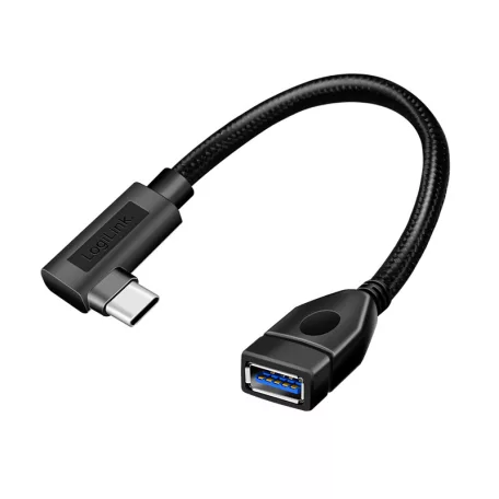 Logilink USB 3.2 Gen2 Type-C adapter, C/M 90° – USB-A/F, OTG, fekete, 0,2 m