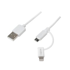   Logilink USB 2.0 kábel, USB-A/M - Micro-USB + Lightning/M, fehér, 1 m