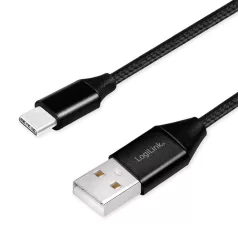   Logilink USB 2.0 Type-C kábel, C/M-USB-A/M, szövet, fekete, 0,3 m
