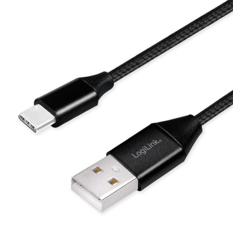 Logilink USB 2.0 Type-C kábel, C/M-USB-A/M, szövet, fekete, 0,3 m