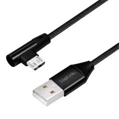   Logilink USB 2.0 kábel, USB-A/M - 90° Micro-USB/M, szövet, 0,3 m