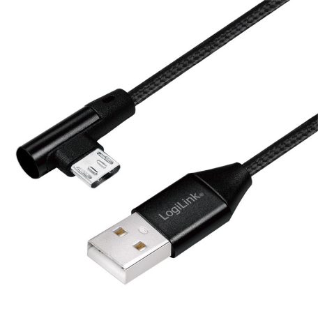 Logilink USB 2.0 kábel, USB-A/M - 90° Micro-USB/M, szövet, 0,3 m