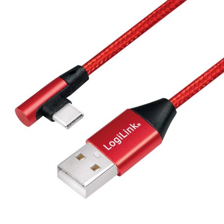 Logilink USB 2.0 Type-C kábel, C/M (90 )   USB-A/M, szövet, 0,3 m