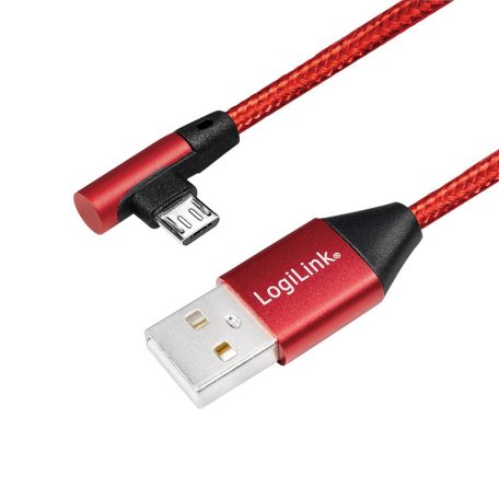 Logilink USB 2.0 kábel, USB-A/M - Micro-USB/M 90°, szövet, fém, 1 m
