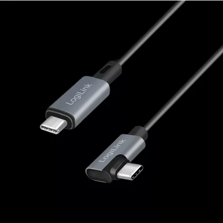 Logilink USB 2.0 Type-C kábel, USB-C/M 90 fok - USB-C/M, E-jel, PD, fekete, 2 m