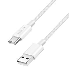   Logilink USB 2.0 Type-C kábel, C/M - A/M, 480 Mbps, 60W, nejlon, fehér, 0,5 m