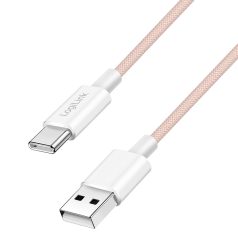   Logilink USB 2.0 Type-C kábel, C/M - A/M, 480 Mbps, 60W, nejlon, rózsaszín, 1 m