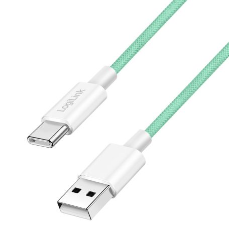 Logilink USB 2.0 Type-C kábel, C/M - A/M, 480 Mbps, 60W, nejlon, zöld, 1 m