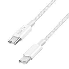   Logilink USB 2.0 Type-C kábel, C/M - C/M, 480 Mbps, 60W, nejlon, fehér, 1,5 m