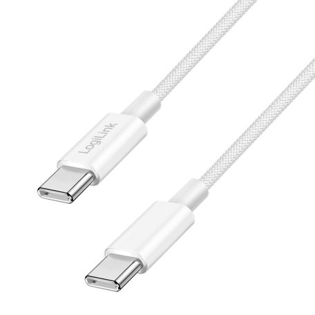 Logilink USB 2.0 Type-C kábel, C/M - C/M, 480 Mbps, 60W, nejlon, fehér, 1,5 m