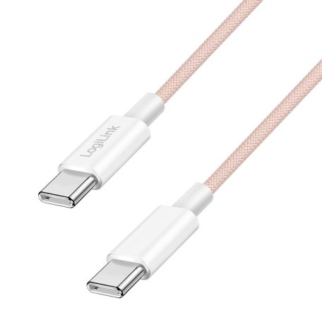Logilink USB 2.0 Type-C kábel, C/M - C/M, 480 Mbps, 60W, nejlon, rózsaszín, 1 m