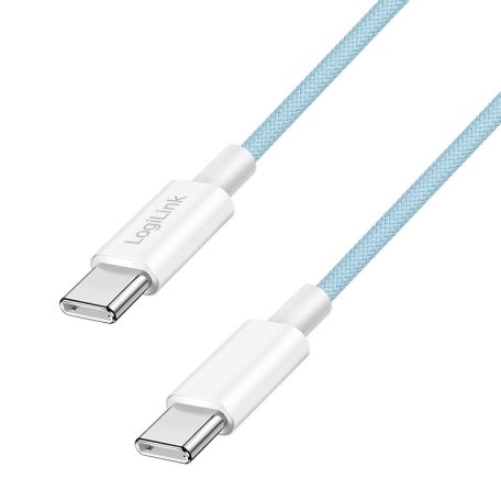Logilink USB 2.0 Type-C kábel, C/M - C/M, 480 Mbps, 60W, nejlon, kék, 1 m