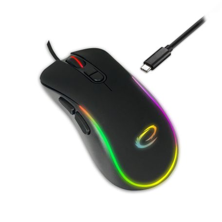 Esperanza Hesperis USB Type-C vezetékes 7D Gamer egér, RGB fekete