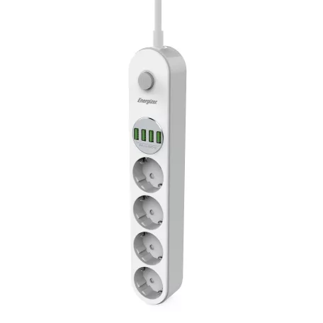 Energizer EPB2500W00EU hálózati elosztó 4 hálózati és 4 USB(töltő) aljzattal, túlfeszültség védett, 2m kábel 