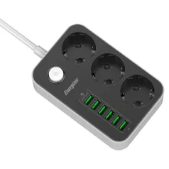   Energizer EPB2500W01EU hálózati elosztó 3db hálózati és 6db USB csatlakozó aljzattal, túlfeszültség védelemmel, 2m kábel