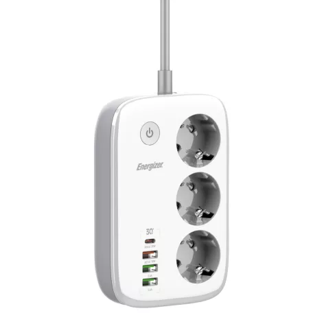 Energizer EPB2500W02EU Wi-Fi  vezérelhetőségű hálózati elosztó, 30W-os PD (USB) gyorstöltéssel és túlfeszültség védelemmel