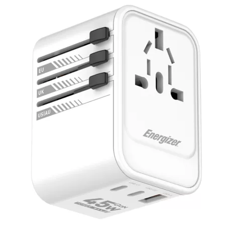 Energizer ETC450 univerzális csatlakozású (EU, UK, US, AU) utazó adapter és PD gyorstöltő max. 45W töltési teljesítménnyel