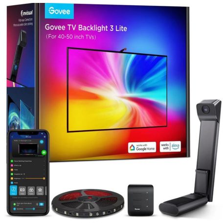 Govee Intelligens RGBICW LED szalag TV (40~50 hüvelyk) háttérvilágítás kamerával, halszem korrekcióval 3 Lite H Wi-Fi, Bluetooth, 